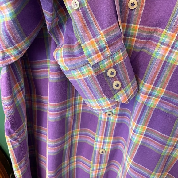 Peter Millar Men’s XL Purple, Yellow, Orange & Blue Plaid Shirt 100% Cotton - Picture 7 of 10
